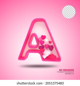 3d alphabet with element heart icon pink color