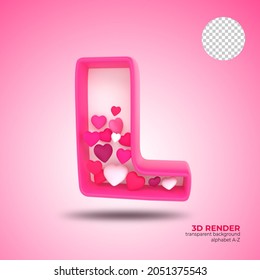 3d alphabet with element heart icon pink color