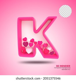 3d alphabet with element heart icon pink color
