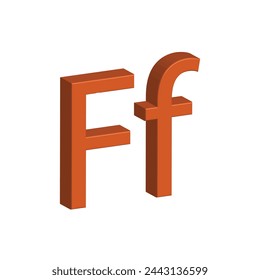 3D alphabet F in orange colour. Big letter F and small letter f isolated on white background. clip art illustration vector