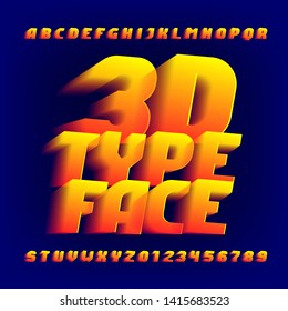 3D alphabet font. 3d effect letters and numbers on dark background. Stock vector typeface for your design.