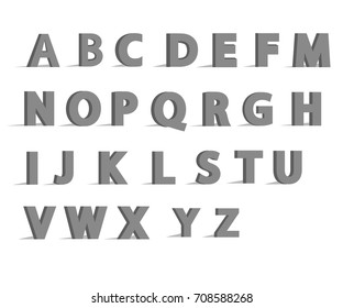 3d alphabet font with flat long shadow effect. Vector illustration. Alphabet vector.Vector Alphabet isolated