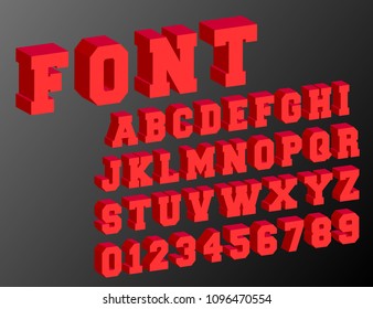 3d alphabet font template. Letters and numbers vintage design. Vector illustration.