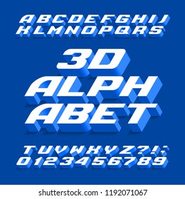 3D alphabet font. Three-dimensional effect letters, numbers and symbols with shadow. Stock vector typography for your design.