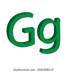 3D alphabet G in green colour. Big letter G and small letter g isolated on white background. clip art illustration vector