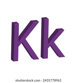 3D alphabet K in purple colour. Big letter K and small letter k isolated on white background. clip art illustration vector