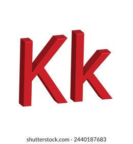 3D alphabet K in red colour. Big letter K and small letter k isolated on white background. clip art illustration vector