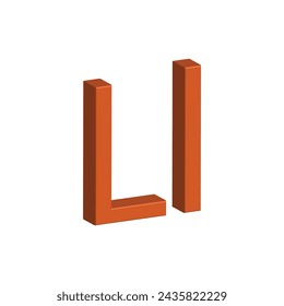 3D alphabet L in orange colour. Big letter L and small letter l isolated on white background. clip art illustration vector