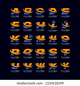  3d alphabet letter logo with swoosh in gradient color style. web icon template