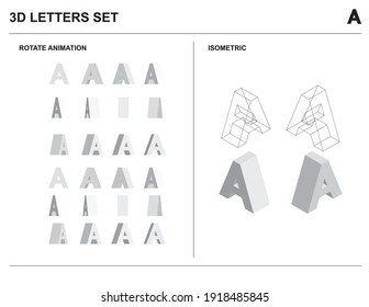 3d A Alphabet Letters Set Animate Isometric Wireframe Vector