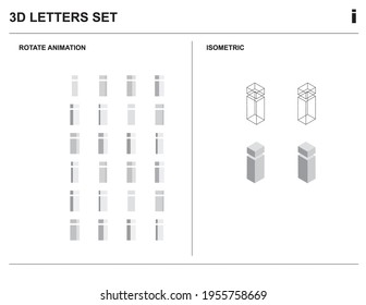 3d I Alphabet Letters Set Animate Isometric Wireframe Vector