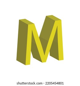 Alfabeto 3D M en color amarillo. Gran letra M. Aislada sobre fondo blanco. vector de ilustración de clip