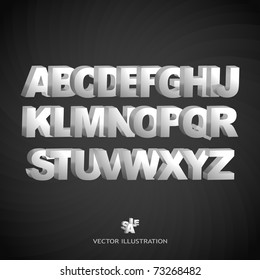 3D alphabet. Metal letter. Vector set. ABC text.