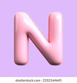 3d  alphabet N pink cute render valentine
