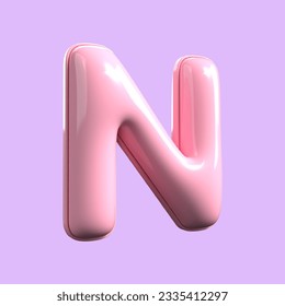 3d  alphabet N pink cute render valentine