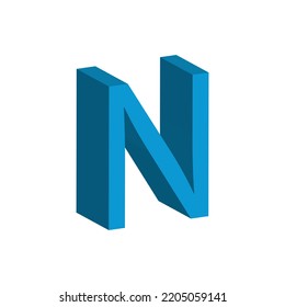 3D alphabet N in sky blue colour. Big letter N. Isolated on white background. clip art illustration vector