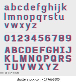 3D alphabet and numbers font style. Vector illustration.