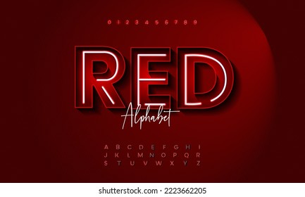 3D alphabet red led light box vector typography