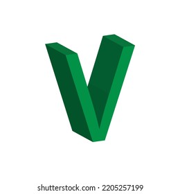 3D alphabet V in green colour. Big letter V. Isolated on white background. clip art illustration vector