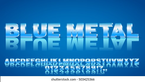 3D alphabet vector Blue colored font with alphabet letters and numbers