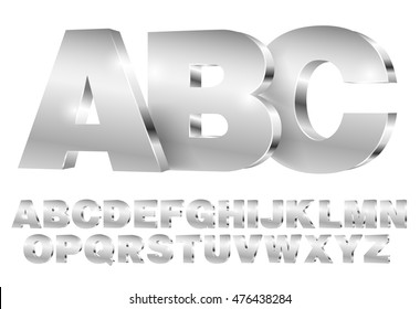 3D Alphabet Vector Font In Metallic Style With Type Letters And Numbers