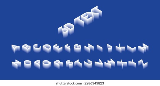 3D Alphabet-Vektorvorlage. Volumetrisches Alphabet, 3D-Vektorsymbol einzeln auf blauem Hintergrund