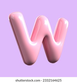 3d  alphabet W pink cute render valentine