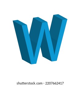 3D alphabet W in sky blu colour. Big letter W. Isolated on white background. clip art illustration