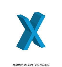 3D alphabet X in sky blu colour. Big letter X. Isolated on white background. clip art illustration