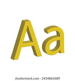 3D alphabet A in yellow colour. Big letter A and small letter a. Isolated on white background. clip art illustration vector