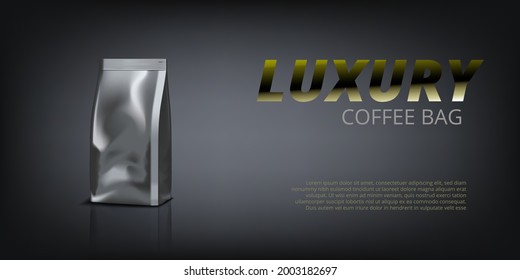 3D Aluminum Foil Coffee Bag Packaging Template. EPS10 Vector