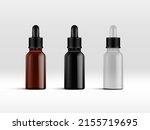3D Amber Or Cosmetic Essential Oil Dropper Glass Bottle. EPS10 Vector