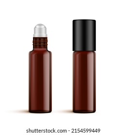 3D Amber Or Cosmetic Essential Oil Glass Bottle. EPS10 Vector