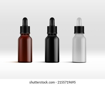 3D Amber Or Cosmetic Essential Oil Dropper Glass Bottle. EPS10 Vector