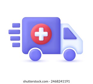 3D Ambulance truck icon. Health insurance concept. Medicine concept. Trendy and modern vector in 3D style