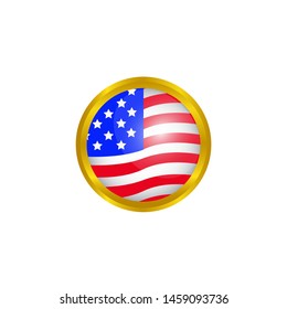 3d america flag luxury shiny rounded logo template design vector in isolated white background