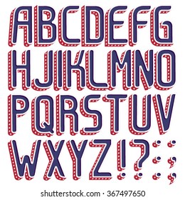 3d American font with the official flag colors and stars on each letter. Part 1/2 complete English Alphabet