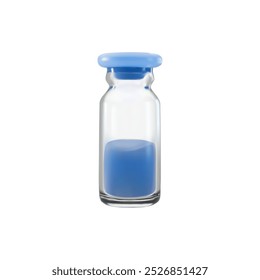 3d ampoule with blue liquid, closed with a rubber lid. Realistic illustration of a drug suitable for pharmacies, healthcare and medical purposes.