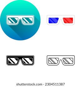 3D Anaglyph Glasses Science Laboratory Equipment, Set of Flat Long Shadow, Color, Black-White Silhouette, Line Art Icon Symbol Logo Isolated on White Background