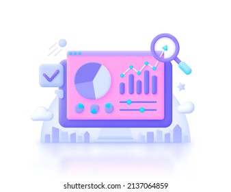 3d análisis para el diseño de páginas web. Concepto de análisis de información. Datos de tecnología de vectores. 3.ª ilustración vectorial