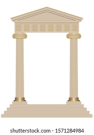 3D Ancient door with two columns isolated on white background 