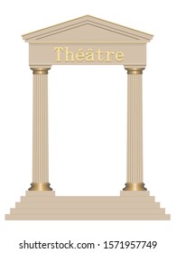 3D Ancient french theater with two columns isolated on white background  