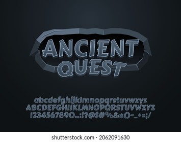 	
3d ancient quest with stone frame game logo title text effect