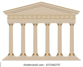 3D Ancient temple with six columns isolated on white background  