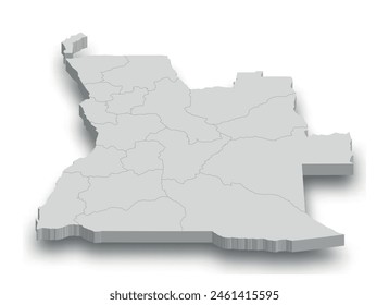 3d Angola white map with regions isolated on white background