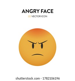 3d wütendes Gesichtssymbol. Vektorgrafik eines wütenden Gesichts mit trendiger und heller Farbschärfe. Emoticon-Wutzeichen mit gefrorenen Augenbrauen und roter Stirn