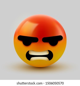 3D Angry, mad emoji sign. Emoticon Icon Design for Social Network. Grinning emoticon. Emoji concept. Vector illustration