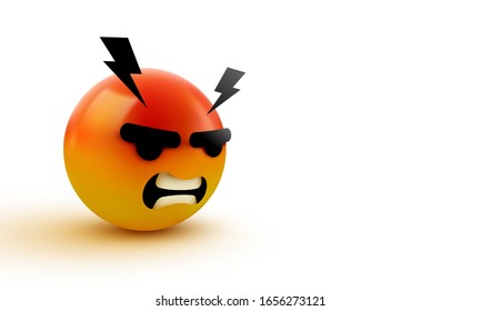 3D Angry, mad emoji sign. Emoticon Icon Design for Social Network. Grinning emoticon. Emoji, concept. Vector illustration