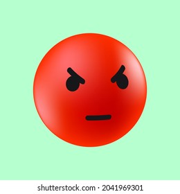 3D Angry Red Emoji. Emotional Reaction Template For Social Media. Vector Illustration