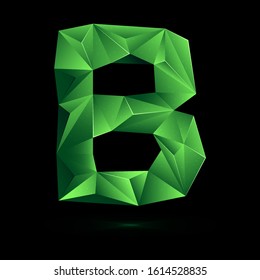 3d animated low polygon cardboard text with alpha matte the green letter B